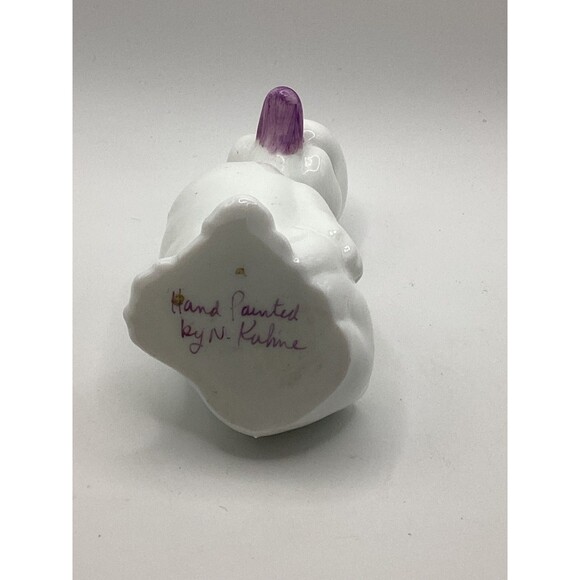 Fenton Duck Purple Flowers Hand Painted Artist Signed N. Kahne Art Glass - Picture 5 of 5